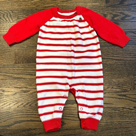 Cat & Jack red and white stripe sweater romper knit Valentine’s Day Valentine - Picture 2 of 5